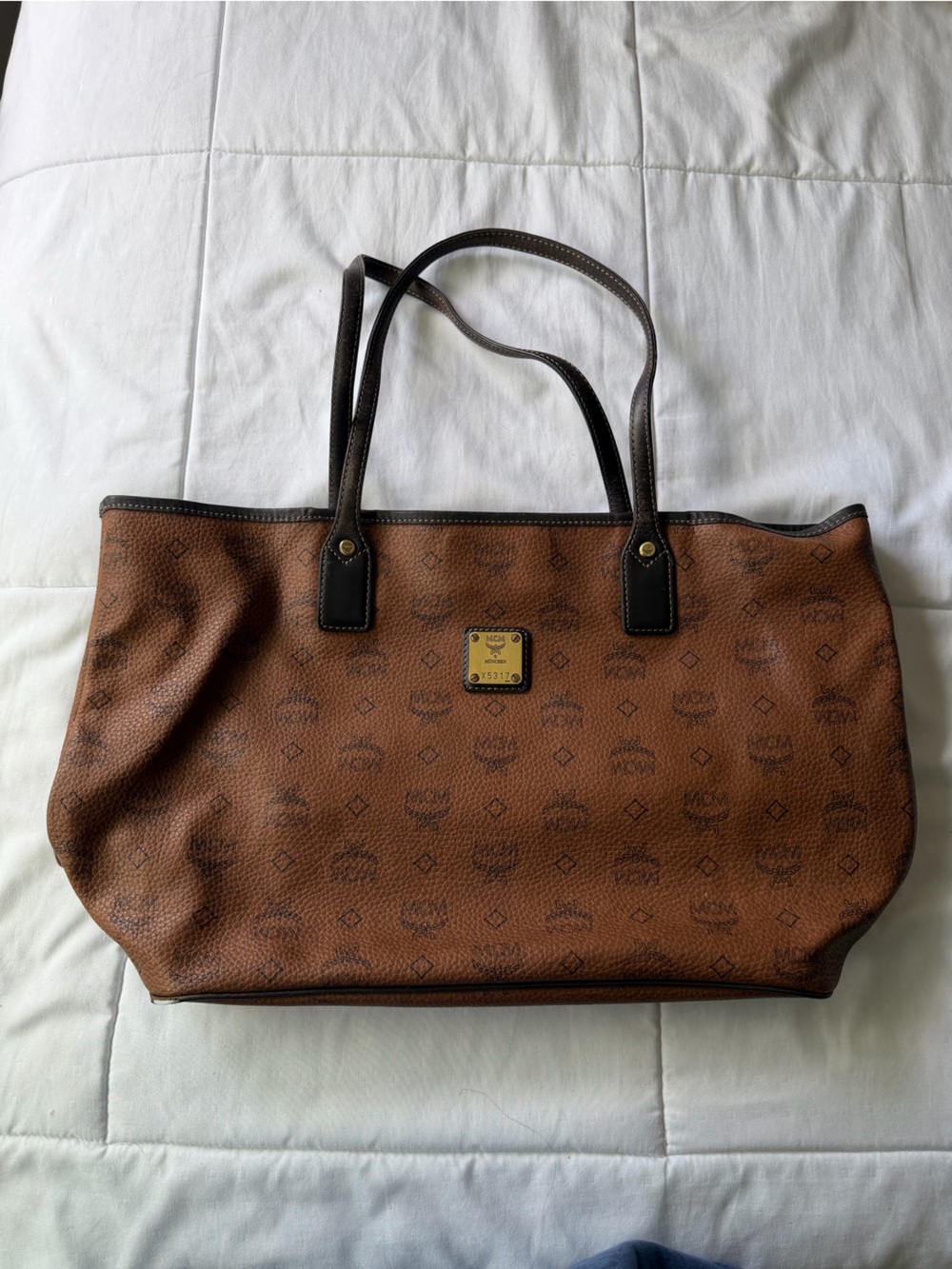 MCM Brown Visetos Monogram Canvas Tote Bag